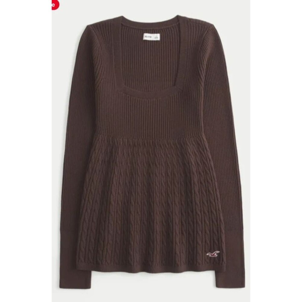 NEW Hollister Long-Sleeve Square-Neck Babydoll Brown XS